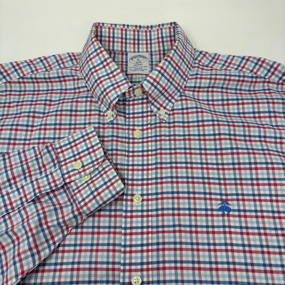 Brooks Brothers XL Pink Blue Check Plaid Long Sleeve Button Down Shirt